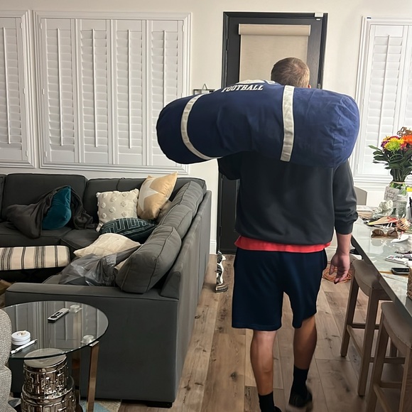 VINTAGE Athletic Bag Company “BRENTWOOD FOOTBALL” Canvas Duffel Bag Navy & White - Picture 15 of 16